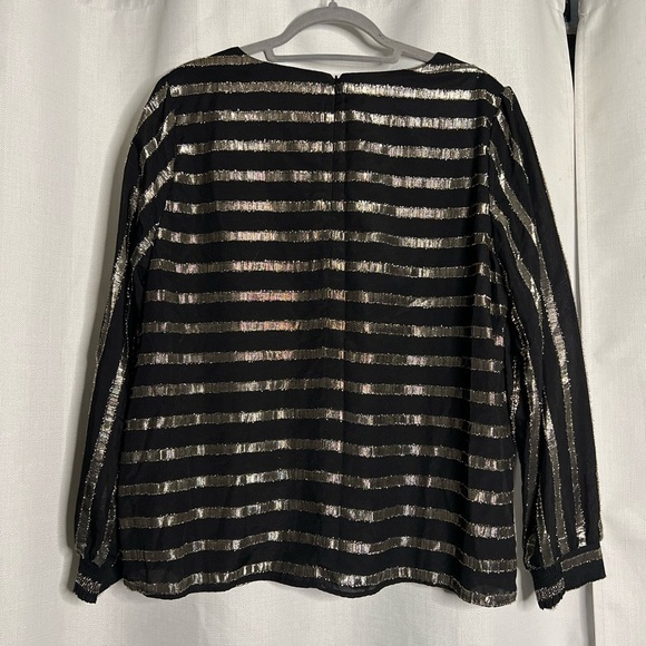 Alfani Black and Gold Metallic Striped Long Sleeve Blouse - Picture 3 of 11